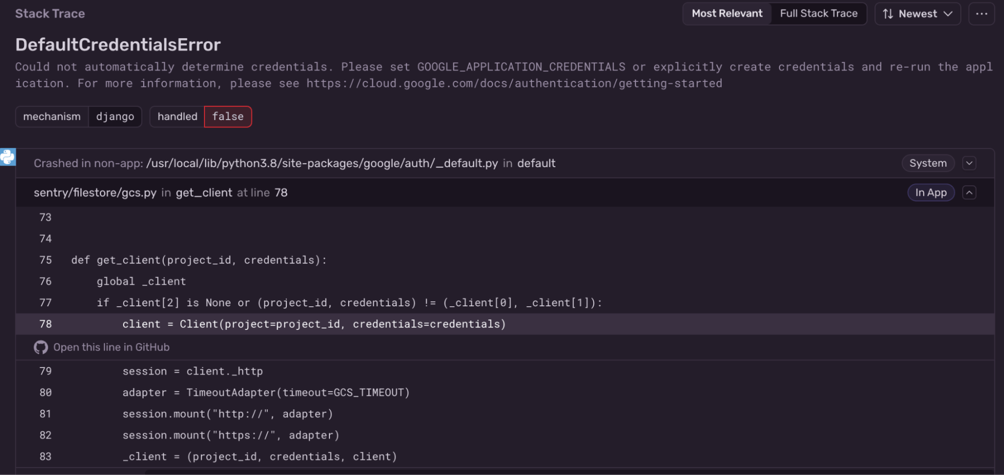Default Credentials Error