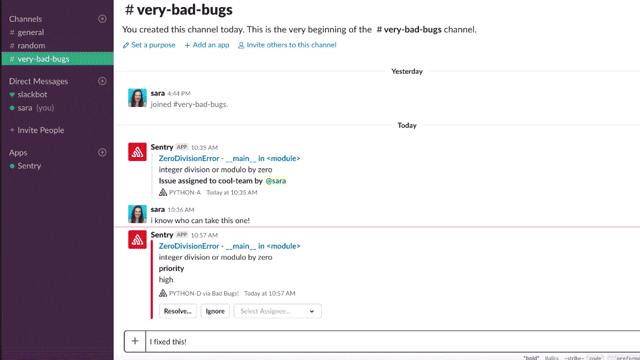 A screencast demonstrating resolving an issue from within Slack.
