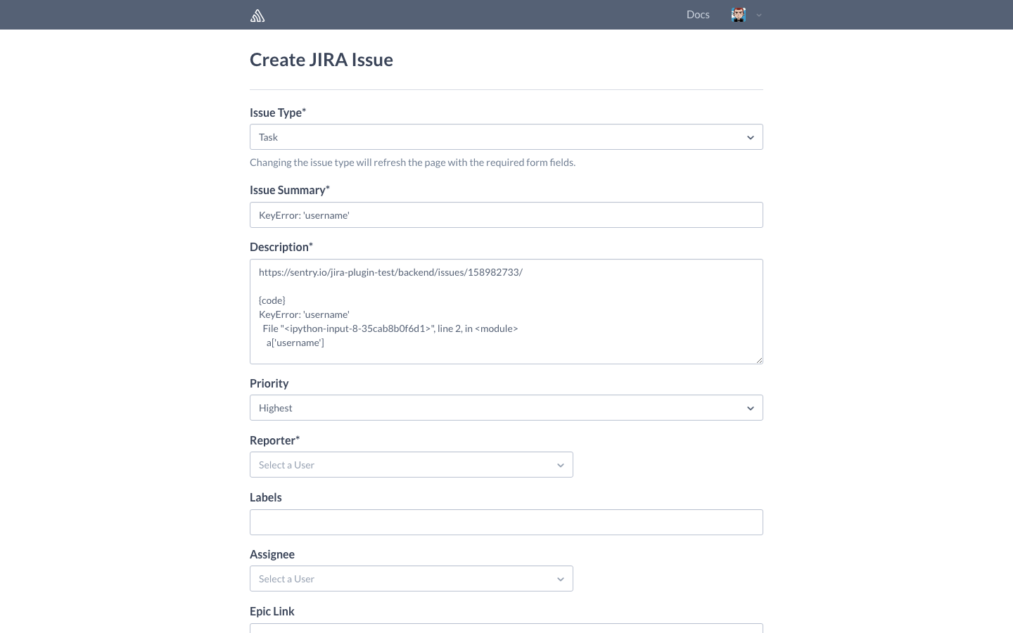 Create JIRA Issue