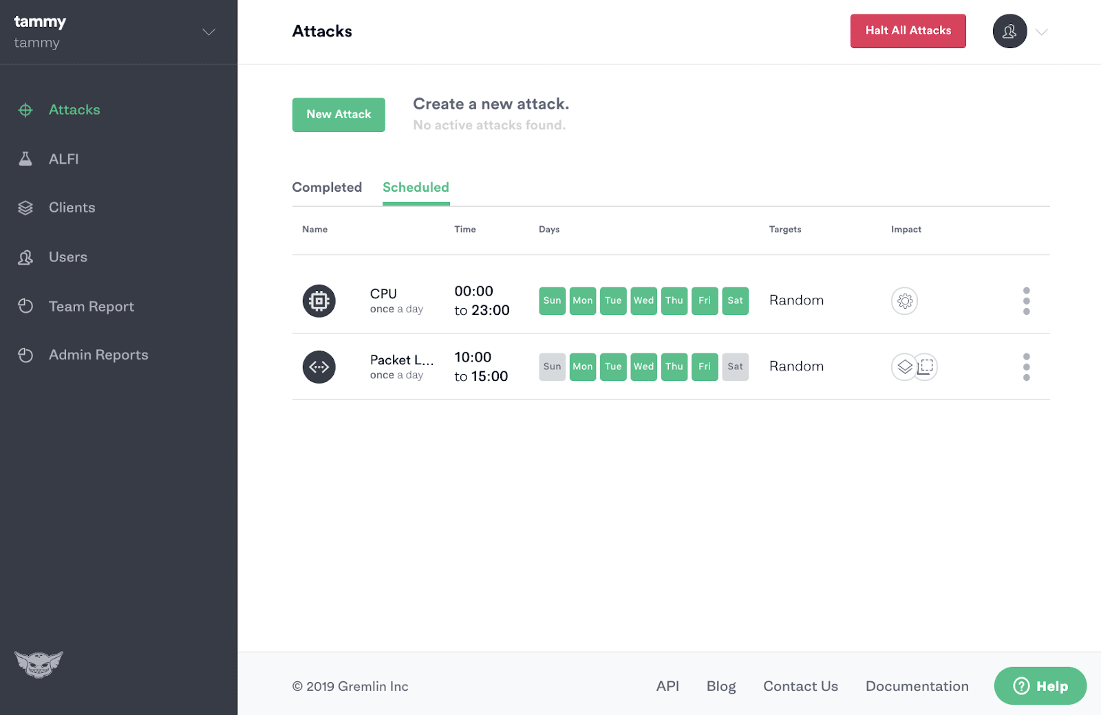 Gremlin App Scheduled attacks