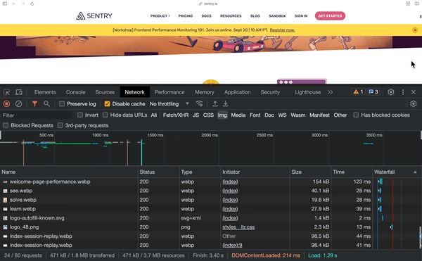 alt text: animated GIF loop showing the network tab in a browser loading new image requests as the browser page is scrolled