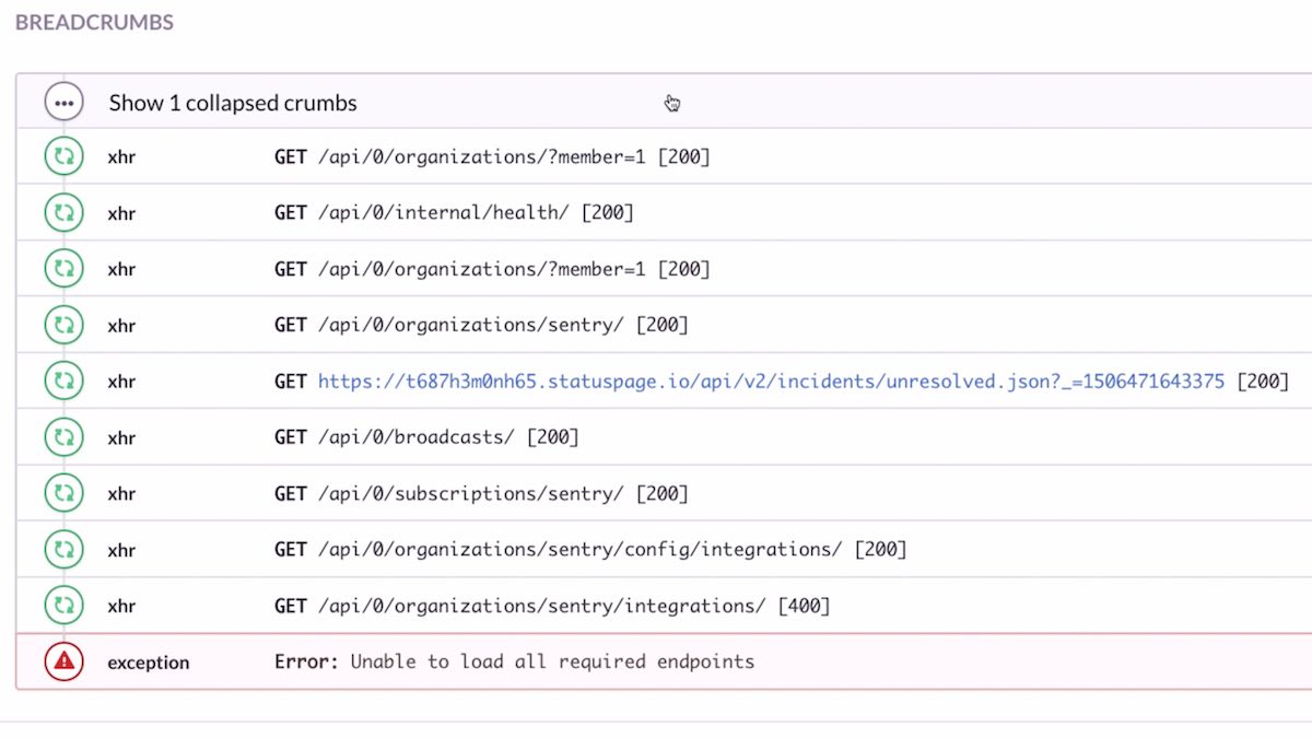 A look at breadcrumbs within Sentry