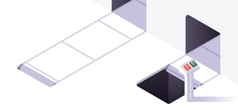 Isometric illustration of a desk with monitors representing release commits and deploys
