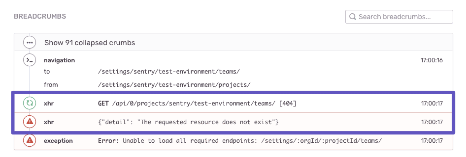 Sentry default breadcrumbs