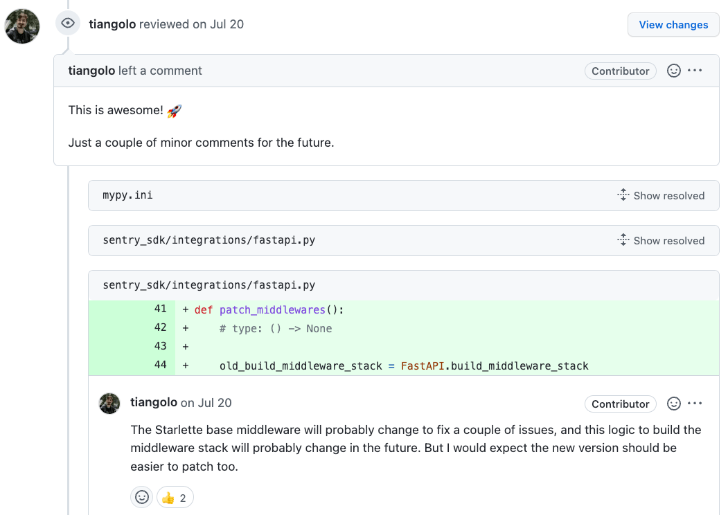 FastAPI comment with tiangolo