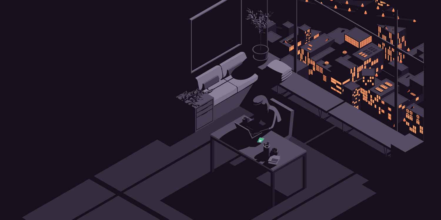 A developer sits at their desk in a high-rise apartment building, deploying production code, their phone next to them lit up green to indicate that everything appears to be OK. Out the window behind them, block by block the city lights flicker and go dark as a bug in their production code inexplicably takes down the city’s power grid. Will the citizens report the bug to them? If only they were using Sentry, they would already know."undefined