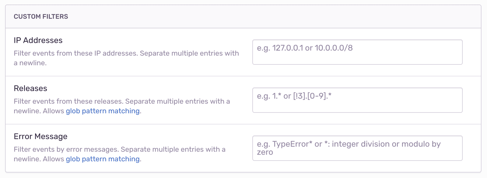 Sentry custom filters