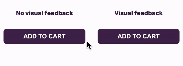 Example of user clicking a button and waiting two seconds to see any visual feedback, vs a loading state appearing on the button as soon as the click happens.