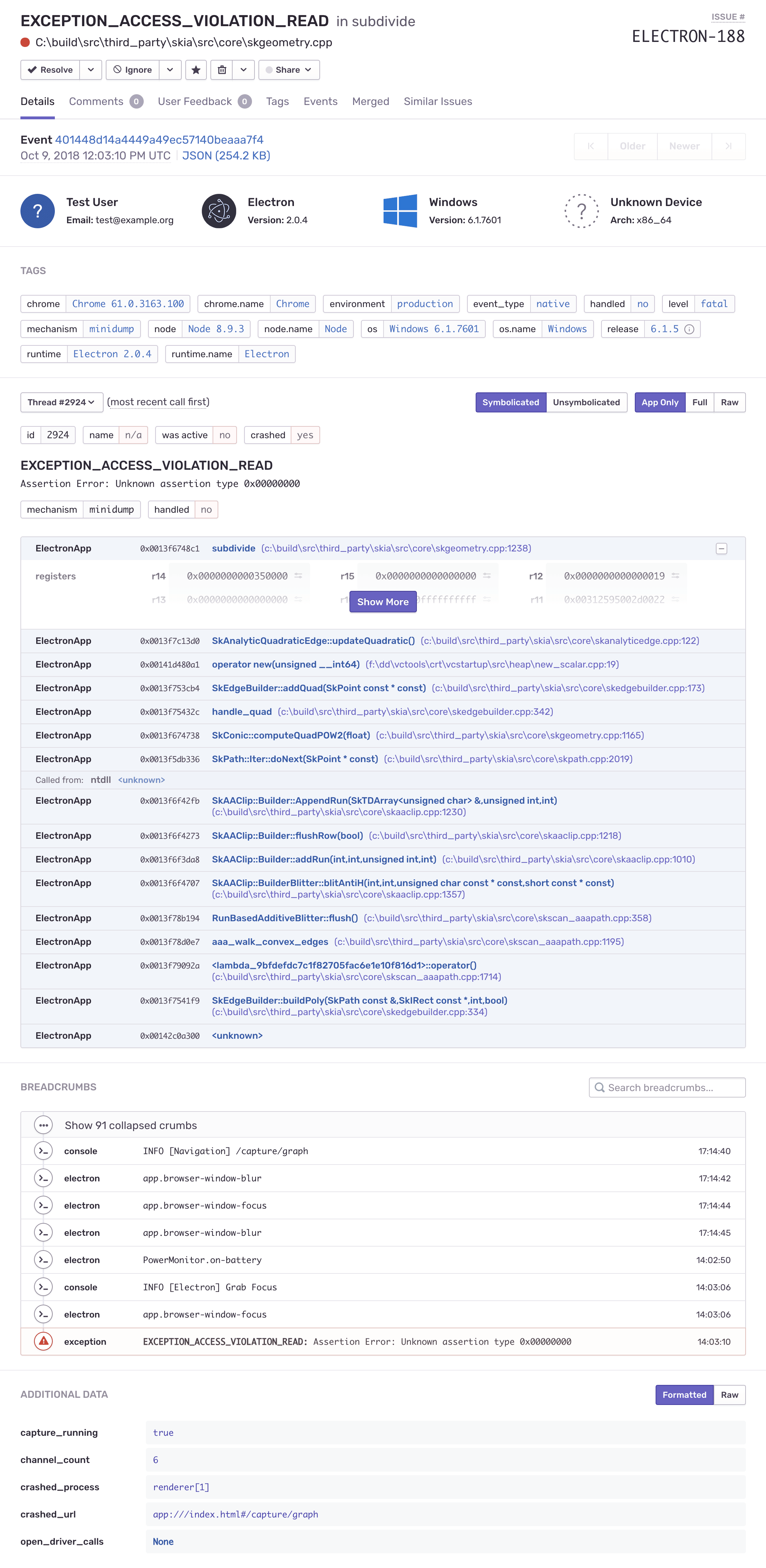 Electron exception in Sentry