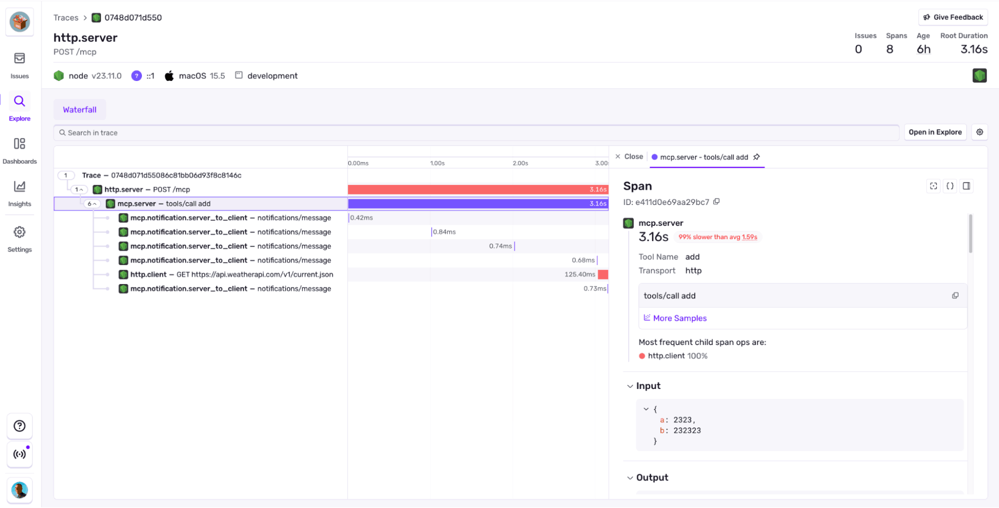 An example of what the tracing feature looks like in Sentry