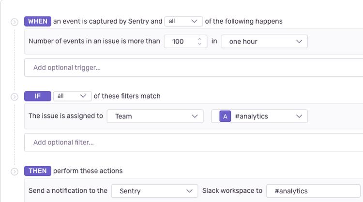 Alert Rule Settings in Sentry