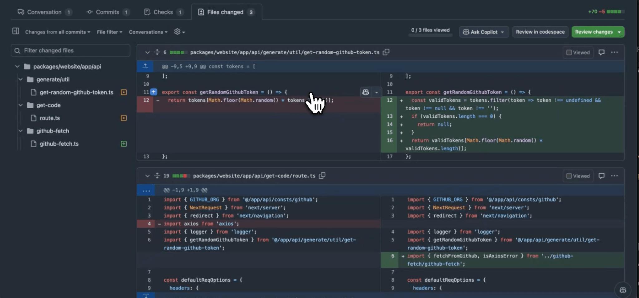 Code changes in the PR