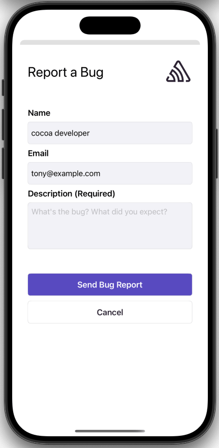 An example instance of the User Feedback widget