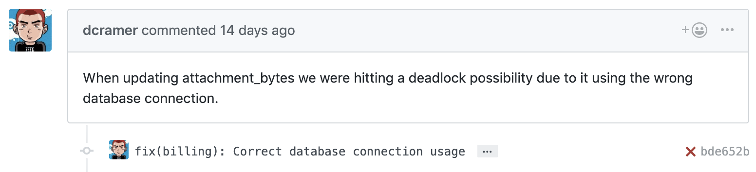 Screenshot of a comment by David Cramer explaining the problem