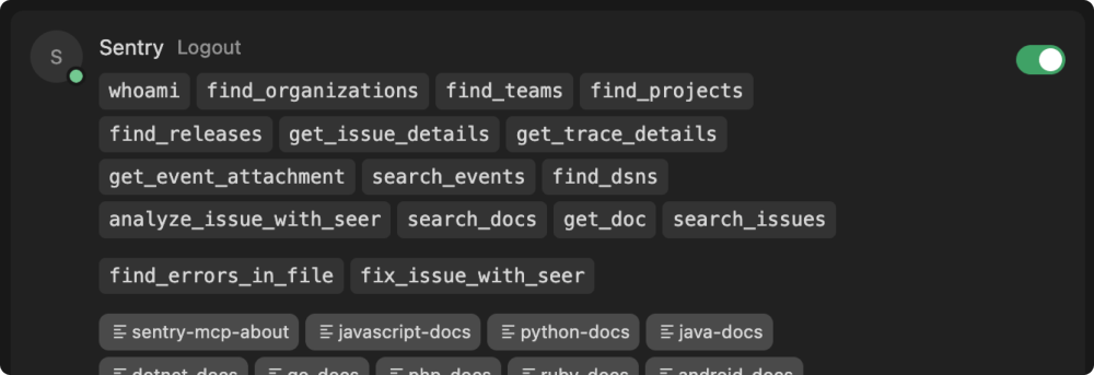 The available tools for the Sentry MCP.