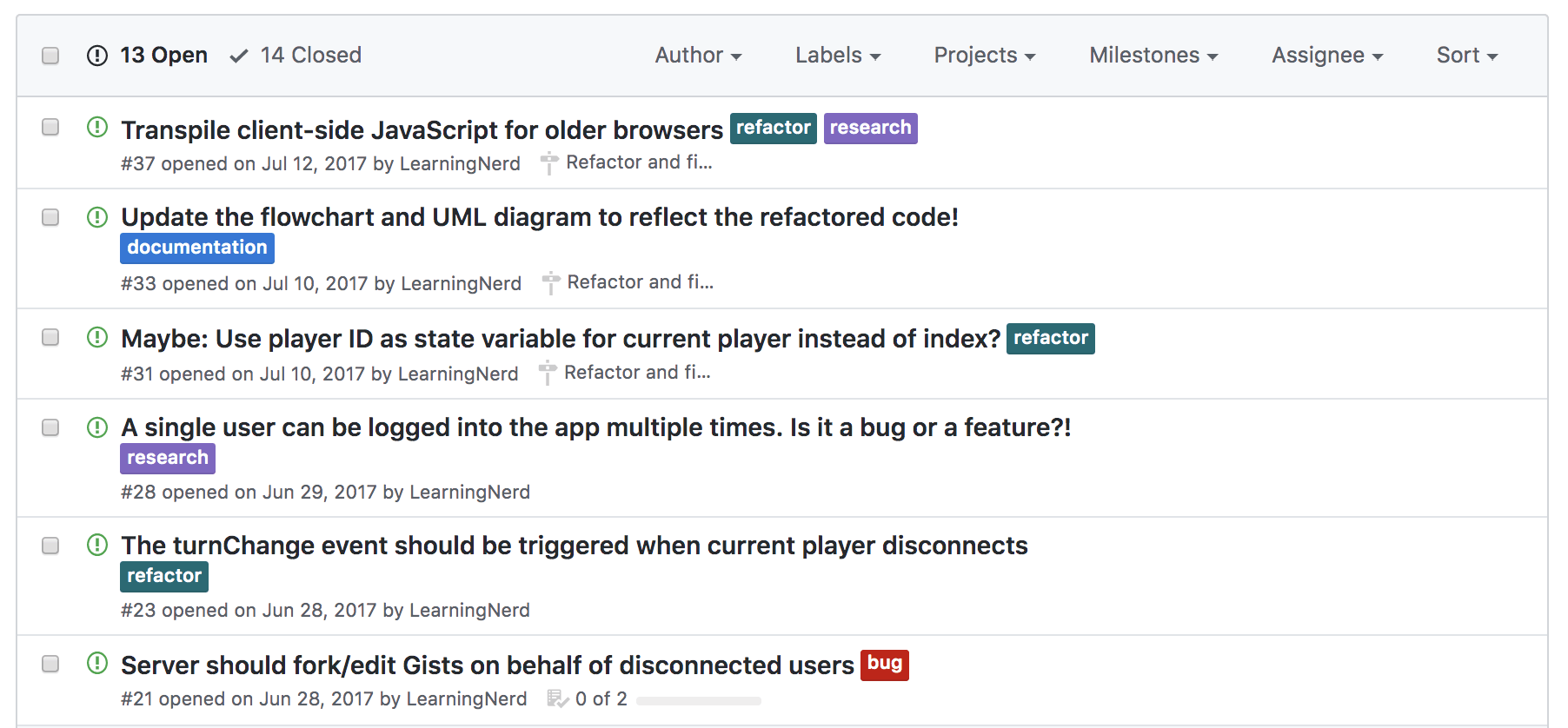Liz Krane self-created issues on GitHub.