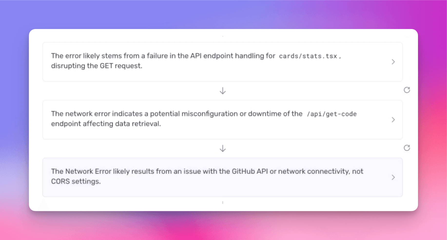 Autofix analyzes the issue in a number of steps and by adding source code to context