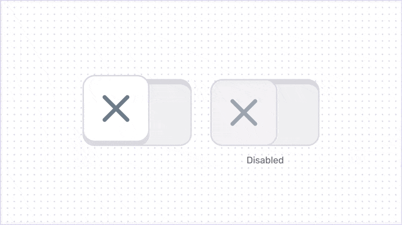 Isolated on a white background, two switches are arranged side by side. While the second switch remains disabled, the first switch switches from on to off.