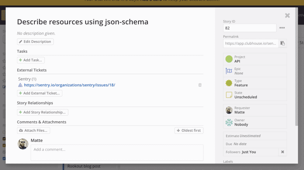 Linked Sentry Issue in Clubhouse