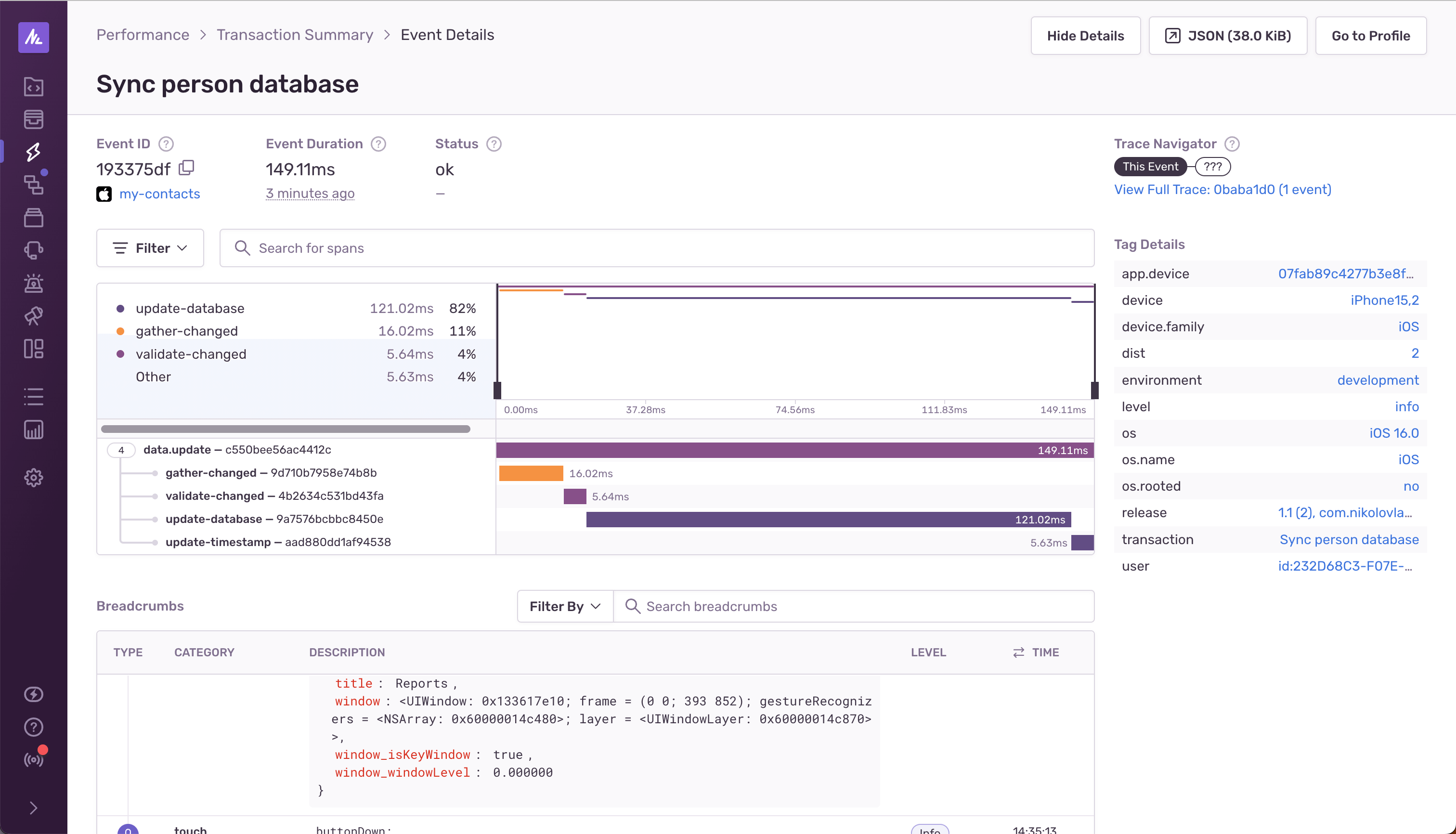 A screenshot of the Event Details page.