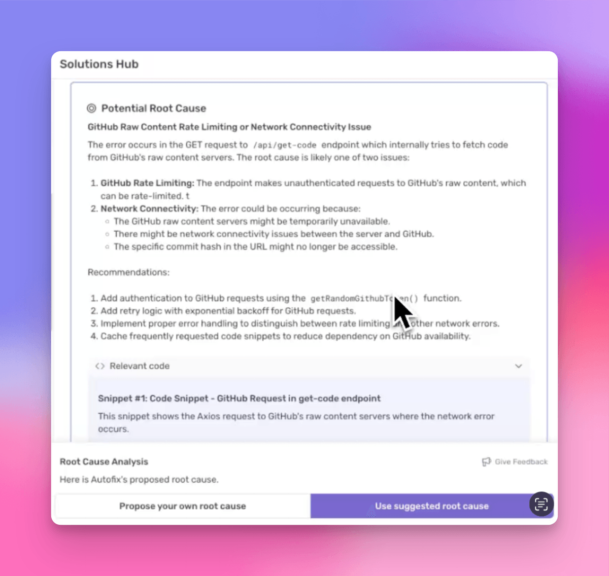 Root cause proposal and recommendations 