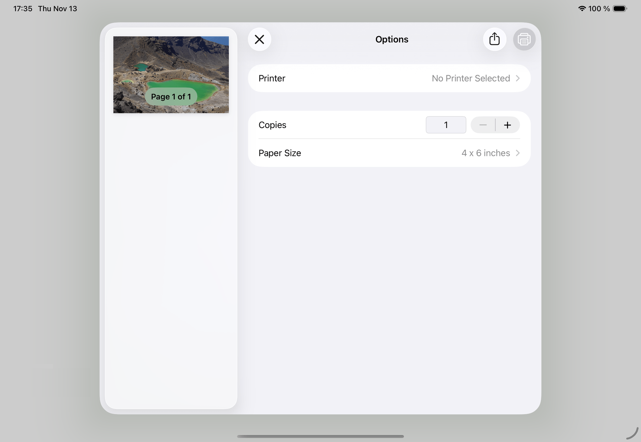 Standard Printing Dialog on iPadOS