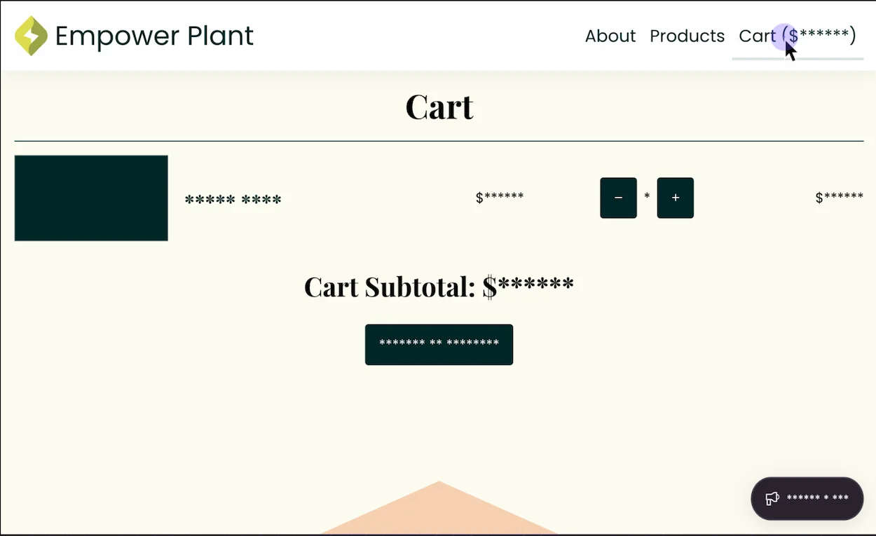 Session Replay showing a cart page with all text and images masked by default