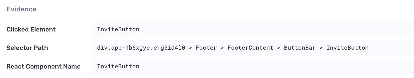 React component name used in rage click issues