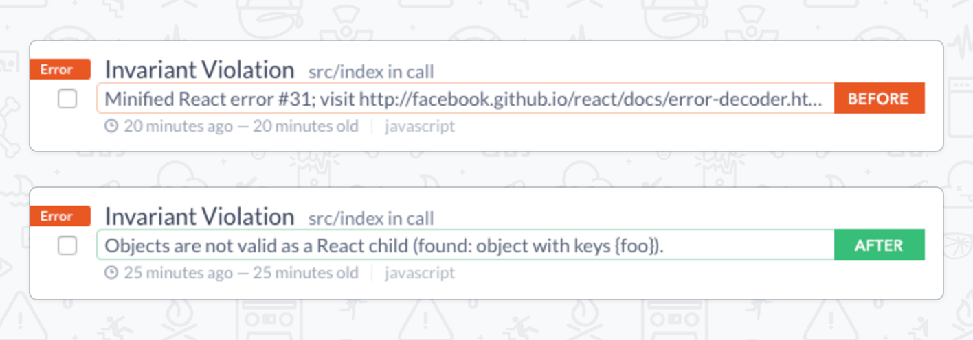 Support for Minified React Errors