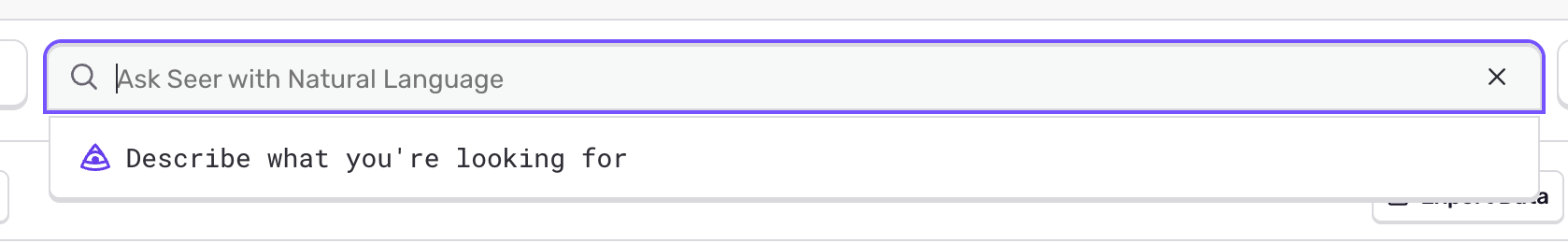 Seer natural language search input prompting the user to describe what they are looking for