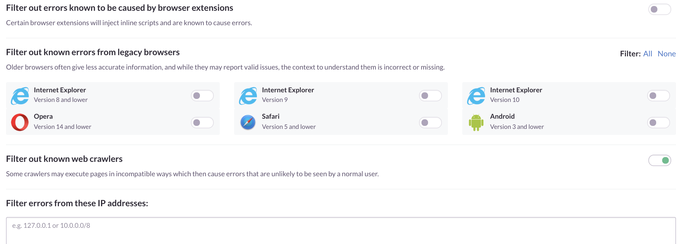 Inbound filters page