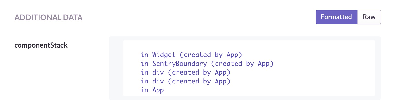 componentStack in Sentry