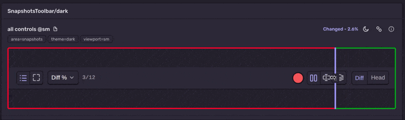 SnapshotsToolbar showing the active diff mode label after the initial discoverability improvement